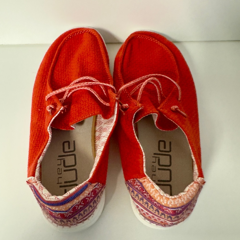 Hey Dude Red Flats with Patterned Trim